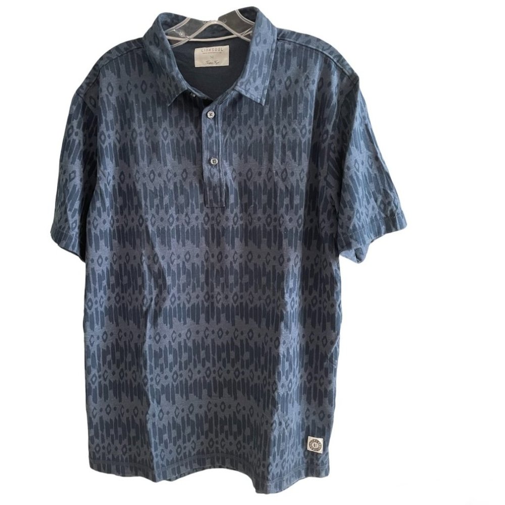LINKSOUL Tempus Fugit Short Sleeve Golf Polo Aztec Design Midnight Blue Size M